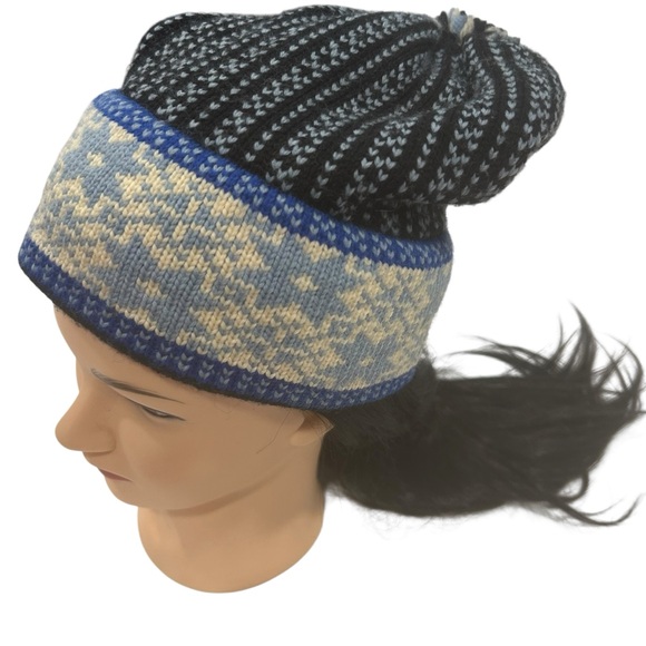 Mountain ladies & ewe handmade wool hat women Nordic blue black tan vintage - Picture 13 of 16